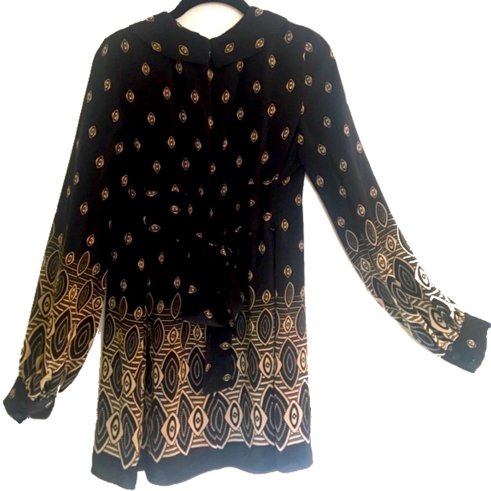 Anna Sui silk black print babydoll dress with Peter Pan collar